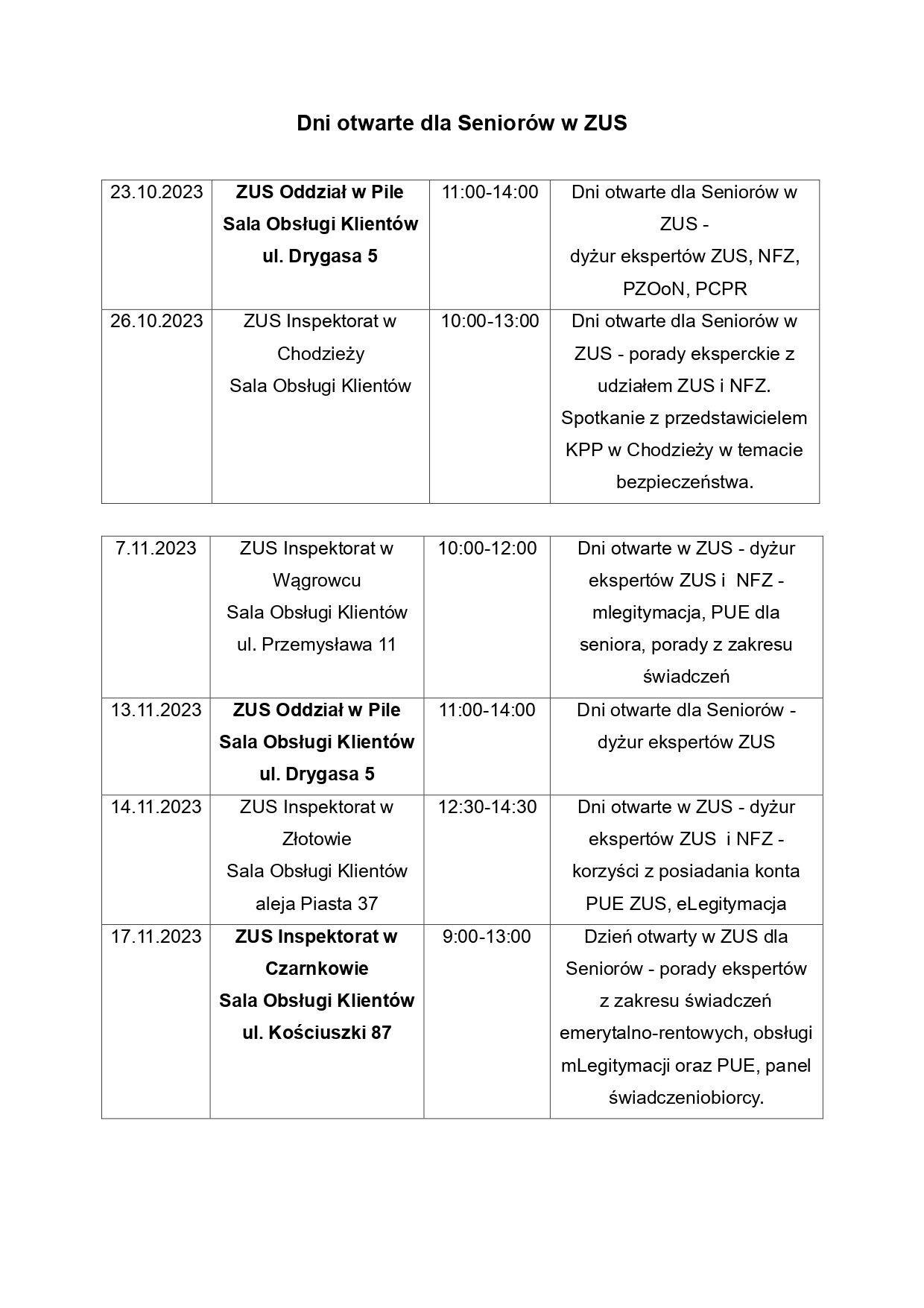 Dni otwarte dla Seniorów w ZUS 
